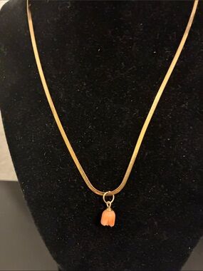 Vintage Midcentury Handcrafted Pink Stone Tulip Charm/18K gold plated chain